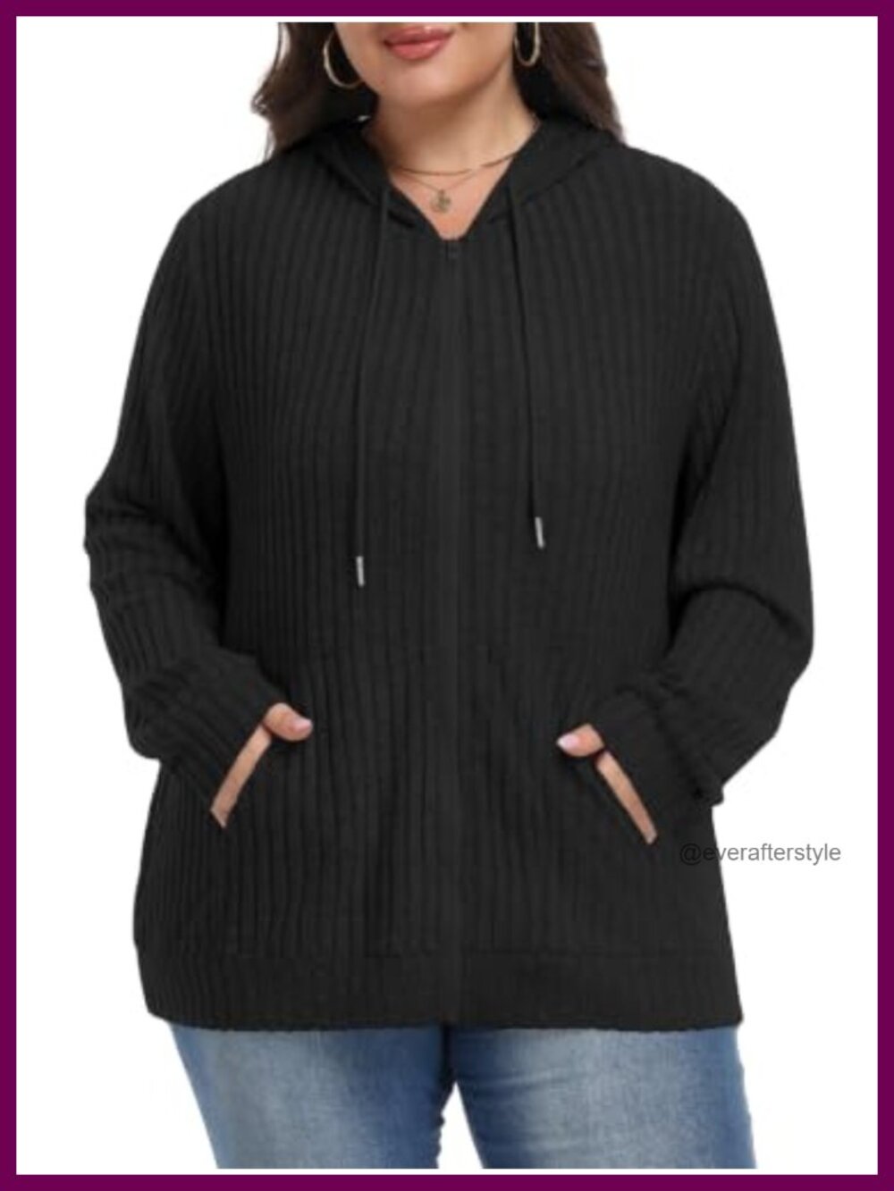 Plus Size Ribbed Zip Up Hoodie Lightweight Fall Jacket with Pockets